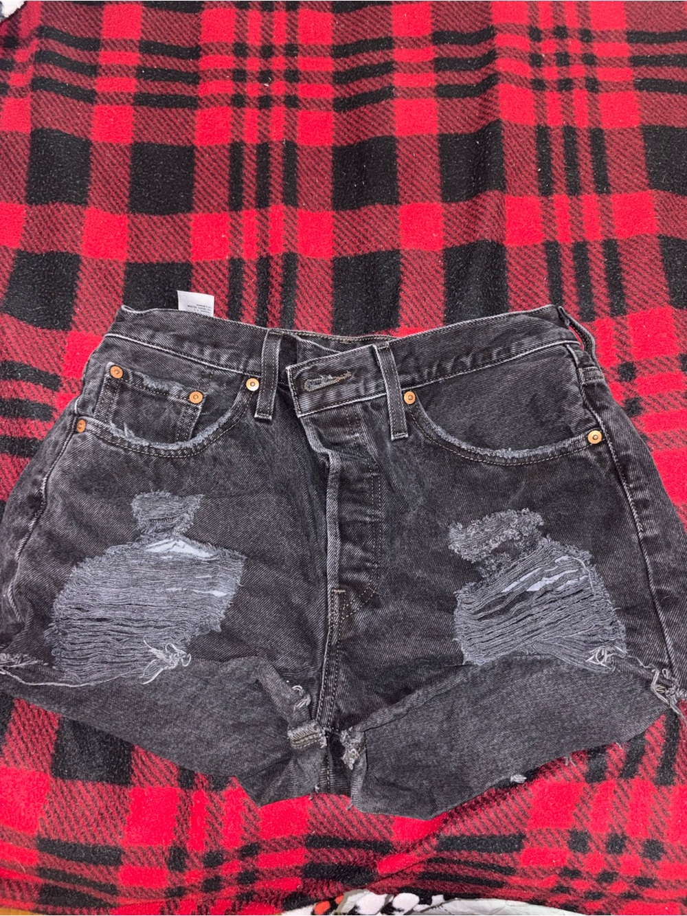 Levi's Distressed Washed Black Jean Shorts